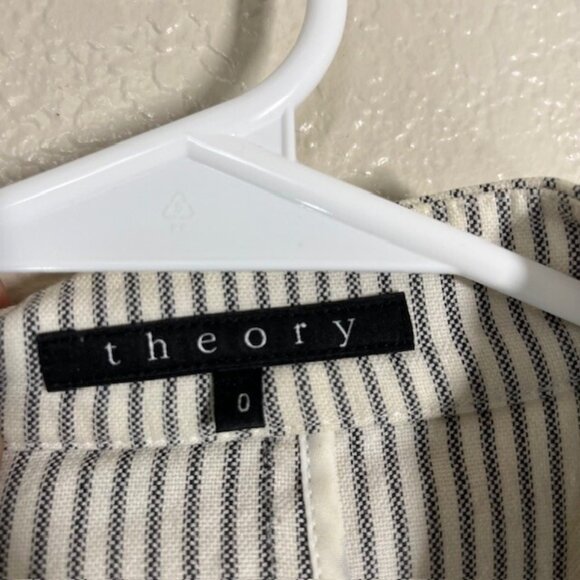 Theory Blazer Womens 0 Open Front Jacket Lanai White Striped Career - Picture 3 of 7